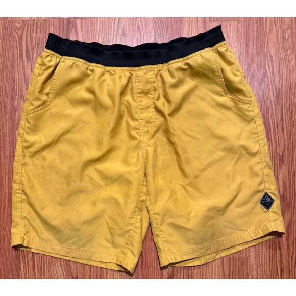 Prana Mojo Shorts Mens XL 9" Yellow Stretch Athletic Activewear Gym Yoga - Picture 1 of 7